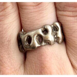 Lava Shaped Free Form Band Style Unisex Silver Toned Vintage Ring - sz 7